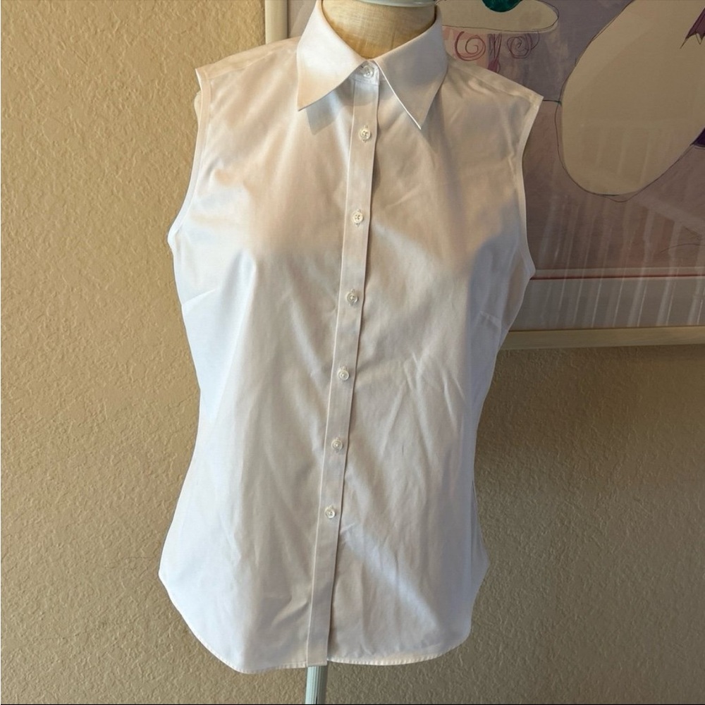 Brooks Brothers White All Cotton Non Iron Fitted Button Down Sleevless Shirt